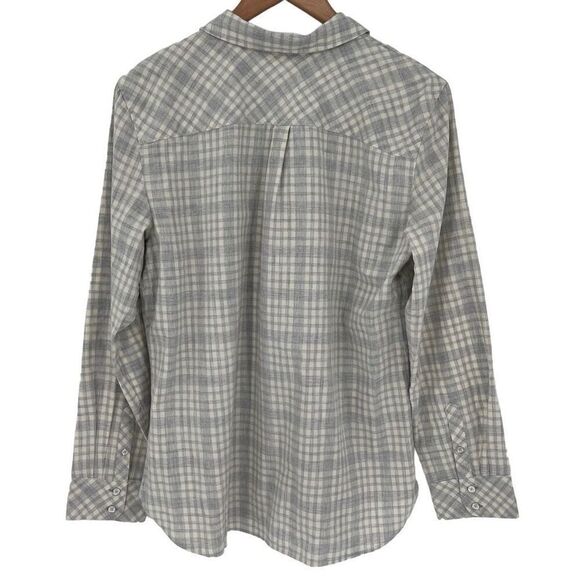 Talbots Long Sleeve Collared Button Up Shirt Plaid Cotton Women Large Cream Grey - Picture 2 of 5